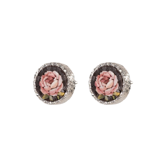 MICROMOSAIC BOUCLES D'OREILLES - FLEMISH FLOWERS - ARGENT