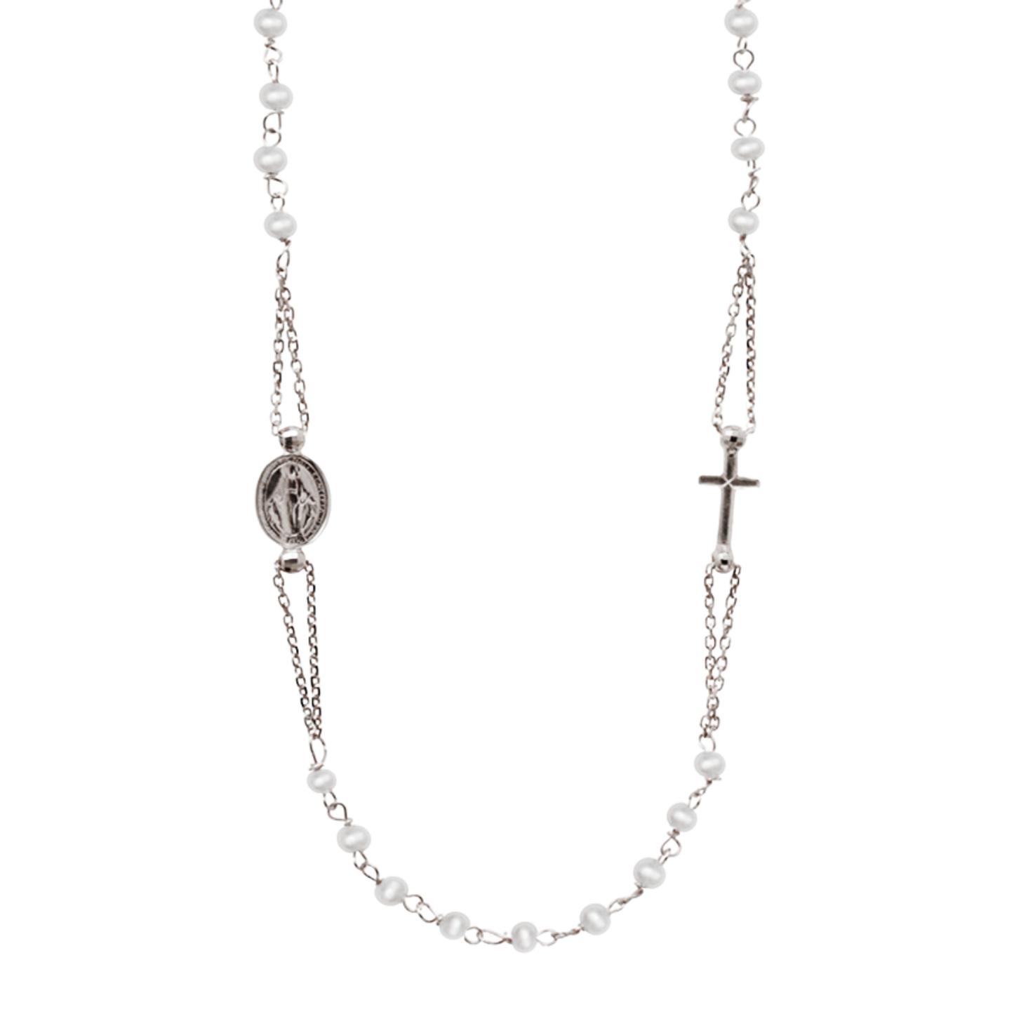 MIRACULOUS ET CROIX - PERLE COLLIER - BLANC OR