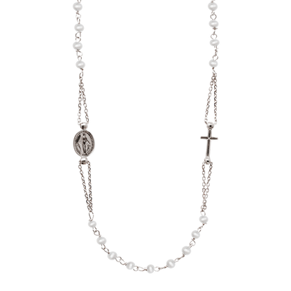 MIRACULOUS ET CROIX - PERLE COLLIER - BLANC OR