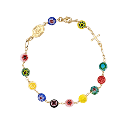 MURRINA GLASS BEADS BRACELET CHAPELET - VERMEIL ARGENT