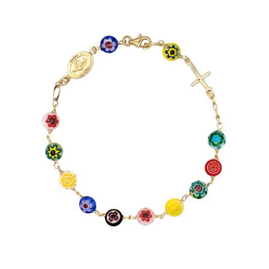 MURRINA GLASS BEADS BRACELET CHAPELET - VERMEIL ARGENT