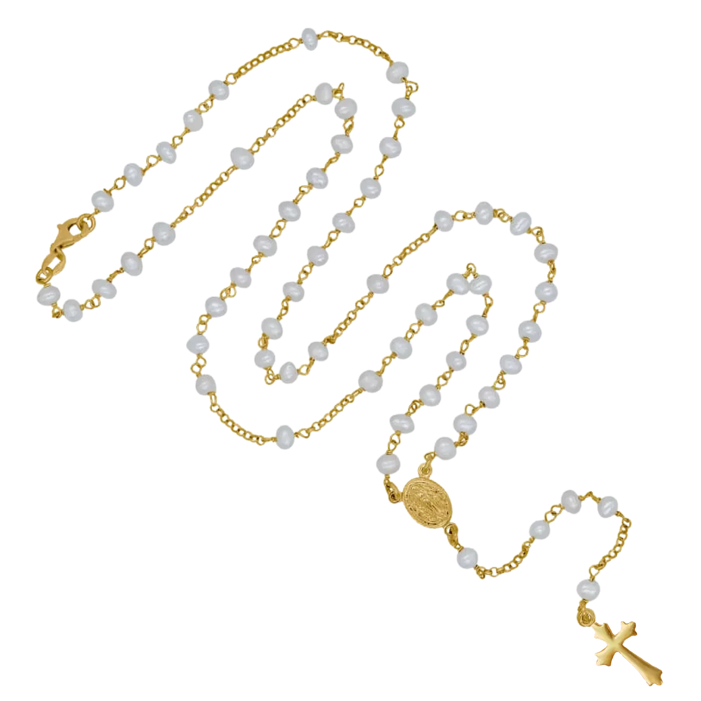 PERLE COLLIER CHAPELET - GOLDEN ARGENT