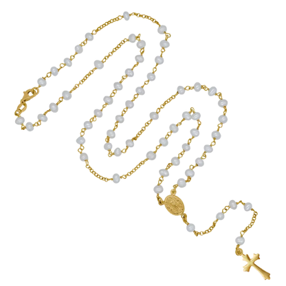PERLE COLLIER CHAPELET - GOLDEN ARGENT