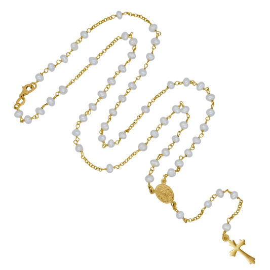 PERLE COLLIER CHAPELET - GOLDEN ARGENT