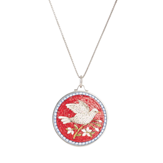 PEACE DOVE - RED MICROMOSAIC - ARGENT COLLIER