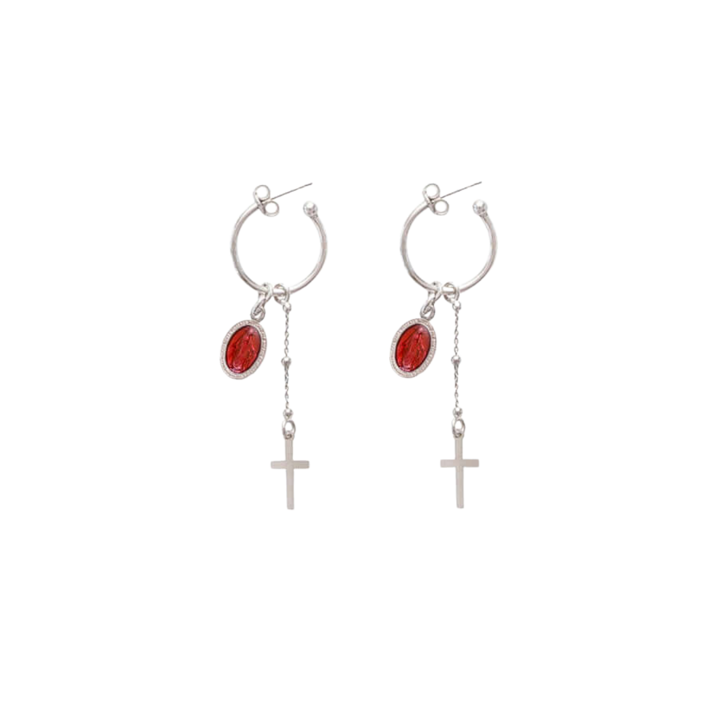 RED MIRACULOUS MÉDAILLE - HOOP BOUCLES D'OREILLES - ARGENT