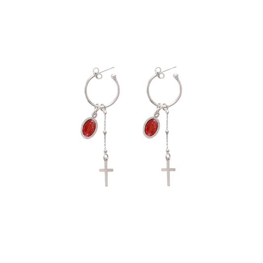 RED MIRACULOUS MÉDAILLE - HOOP BOUCLES D'OREILLES - ARGENT