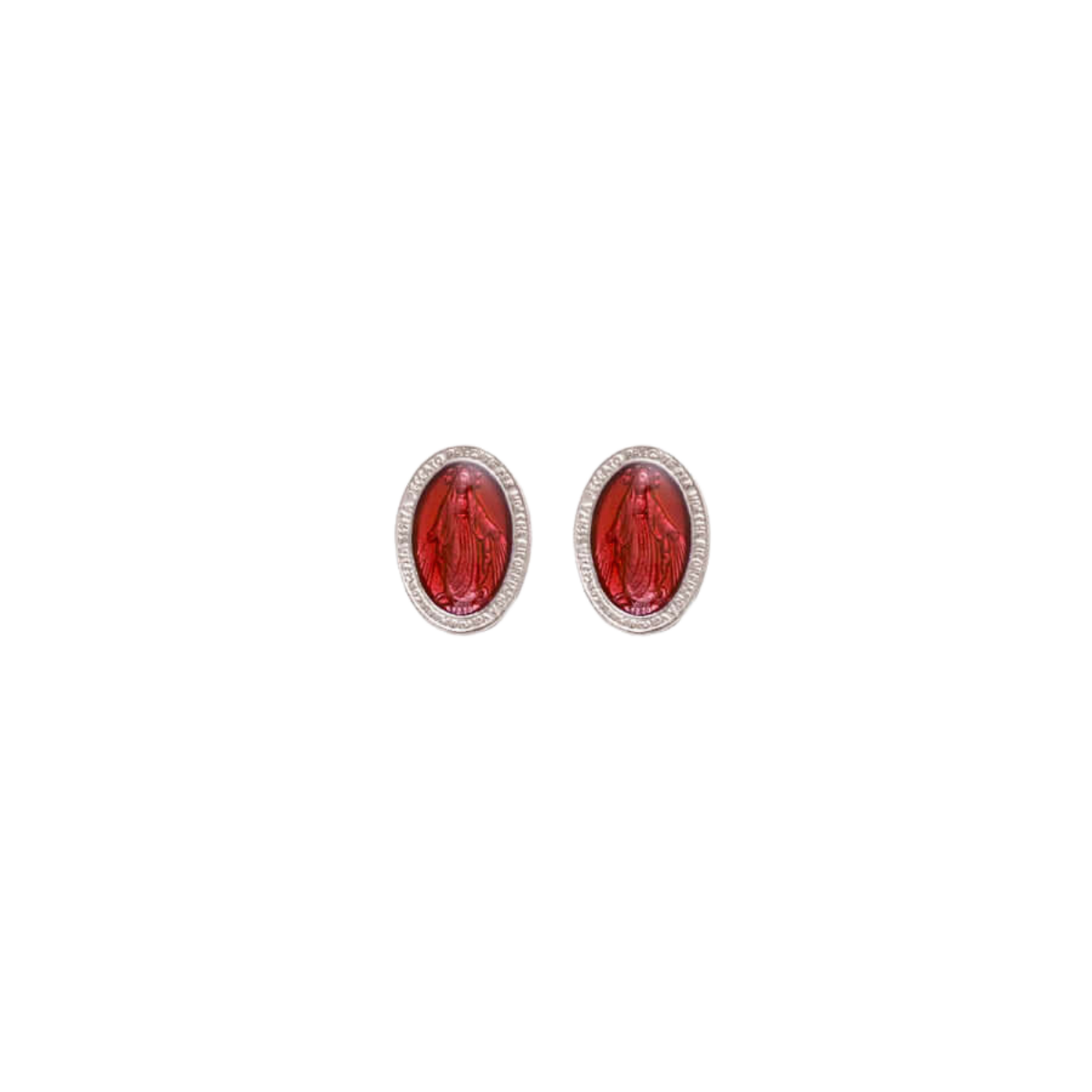 RED MIRACULOUS MÉDAILLE - STUD BOUCLES D'OREILLES - ARGENT