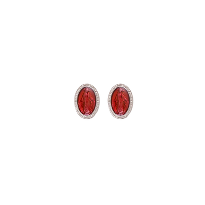 RED MIRACULOUS MÉDAILLE - STUD BOUCLES D'OREILLES - ARGENT