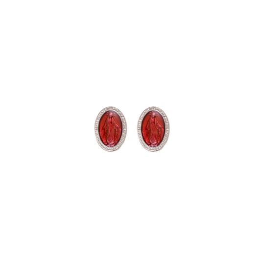RED MIRACULOUS MÉDAILLE - STUD BOUCLES D'OREILLES - ARGENT