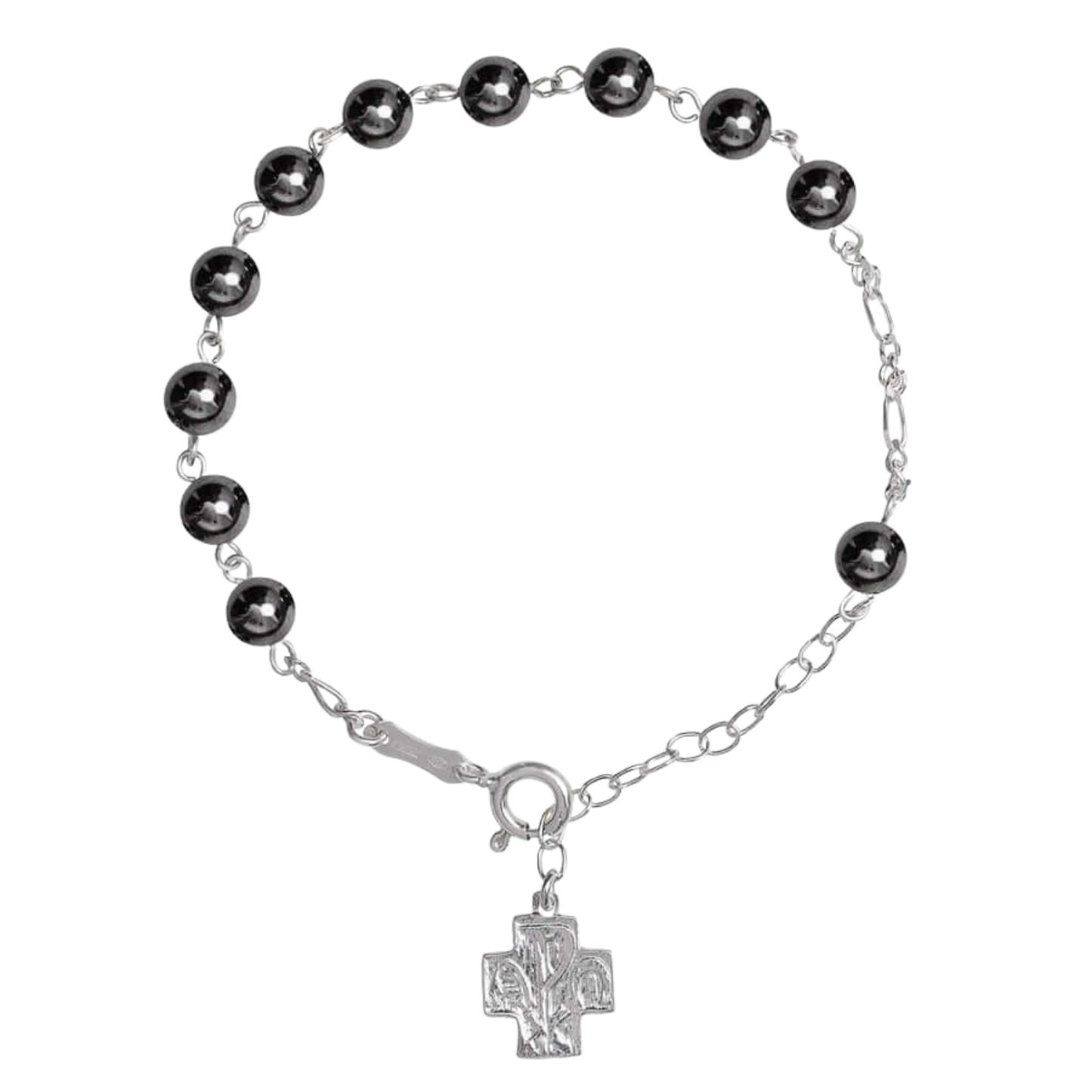 BRACELET CHAPELET HEMATITE - ARGENT