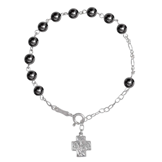 BRACELET CHAPELET HEMATITE - ARGENT