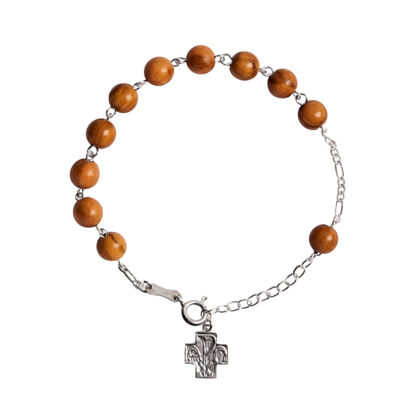 OLIVE BOIS BEADS BRACELET CHAPELET - ARGENT