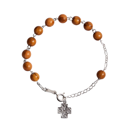 OLIVE BOIS BEADS BRACELET CHAPELET - ARGENT