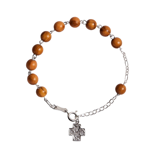 OLIVE BOIS BEADS BRACELET CHAPELET - ARGENT