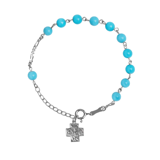 BRACELET CHAPELET TURQUOISE - ARGENT