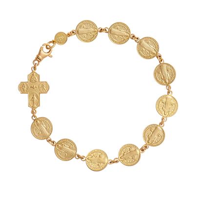 ST BENEDICT MÉDAILLE & FOUR WAY CROIX - BRACELET - VERMEIL ARGENT
