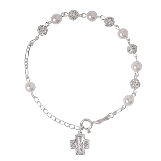 STRASSBALL ET GLASS - PERLE BRACELET CHAPELET - ARGENT