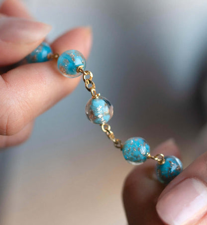 LIGHT BLUE GLASS BEADS CHAPELET - VERMEIL ARGENT