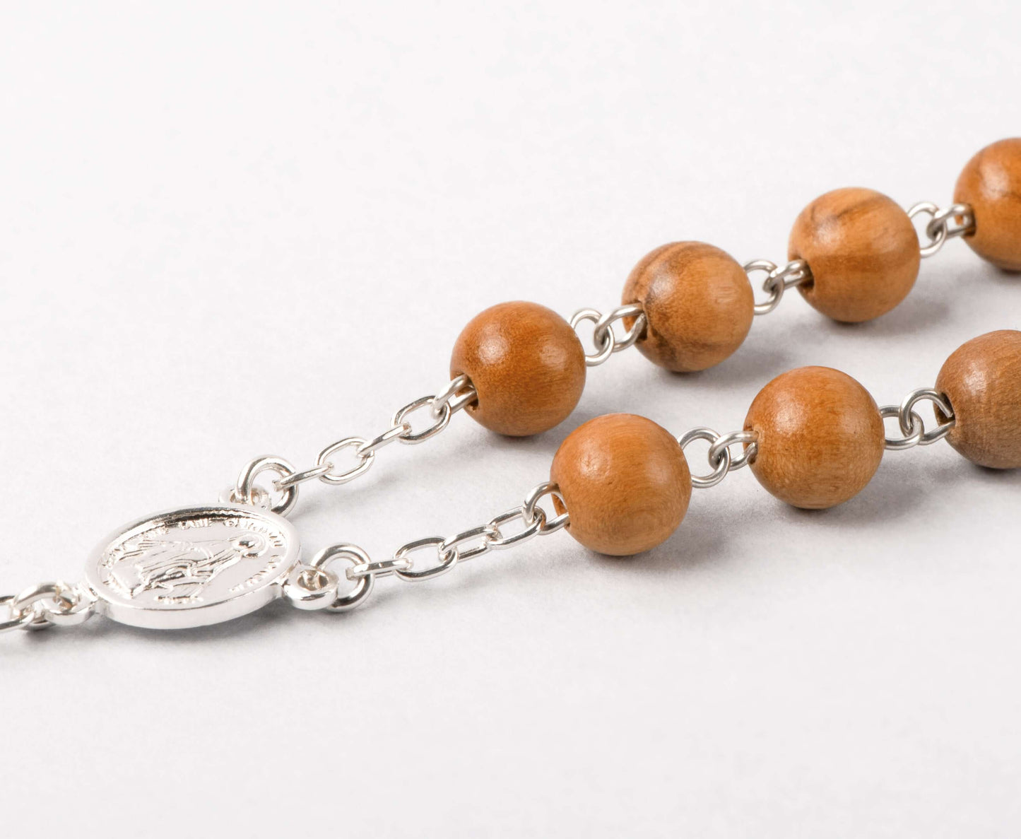 OLIVE BOIS BEADS CHAPELET - ARGENT