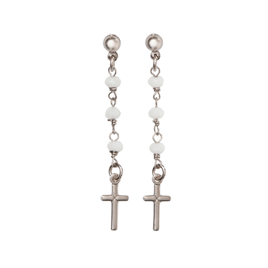 CROIX - CRYSTAL BOUCLES D'OREILLES - ARGENT