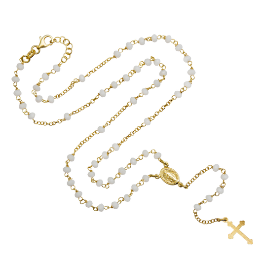 BLANC CRYSTAL COLLIER CHAPELET - VERMEIL ARGENT