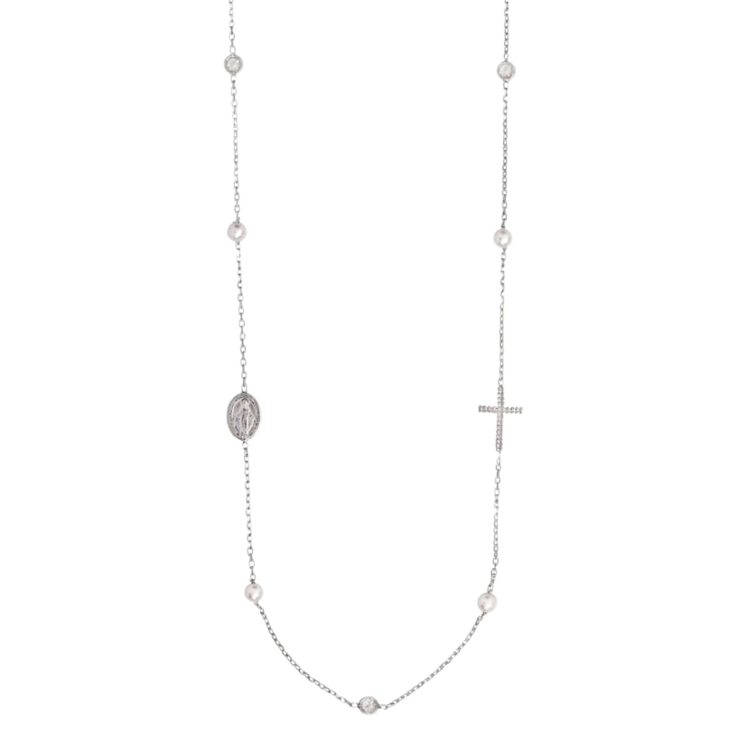 MIRACULOUS ET CROIX - COLLIER PERLE ET CRYSTAL - ARGENT