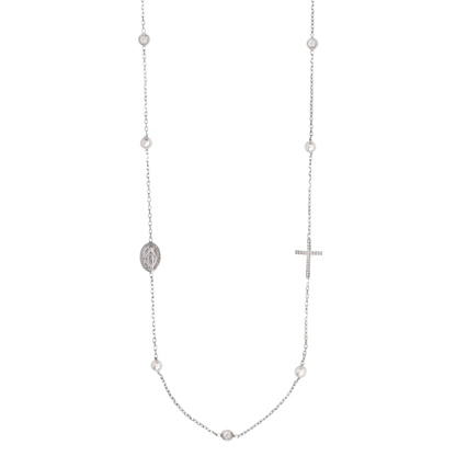 MIRACULOUS ET CROIX - COLLIER PERLE ET CRYSTAL - ARGENT