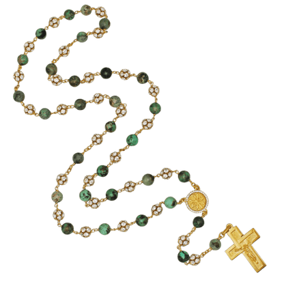 AFRICAN TURQUOISE CHAPELET ET STRASSBALL - VERMEIL ARGENT