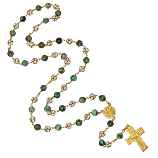AFRICAN TURQUOISE CHAPELET ET STRASSBALL - VERMEIL ARGENT