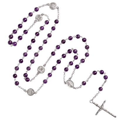 AMETHYST BEADS CHAPELET - ARGENT