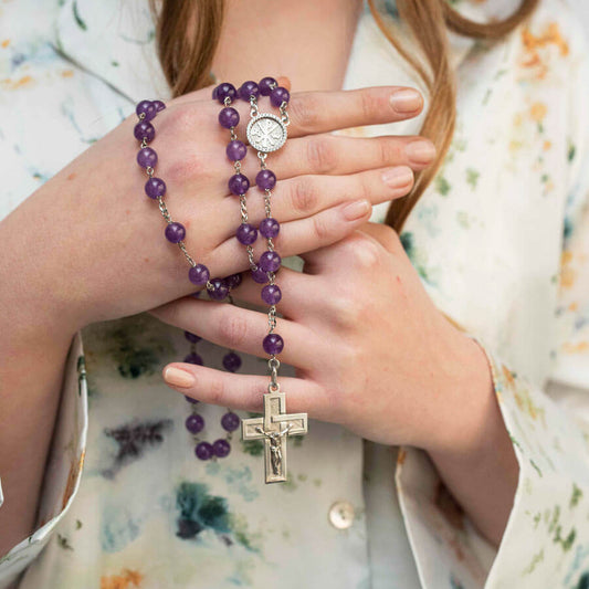AMETHYST BEADS - CHAPELET - ARGENT