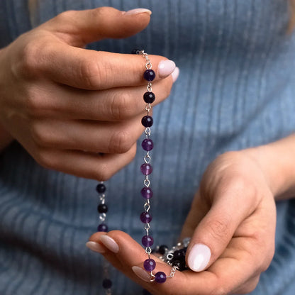 AMETHYST BEADS CHAPELET - ARGENT