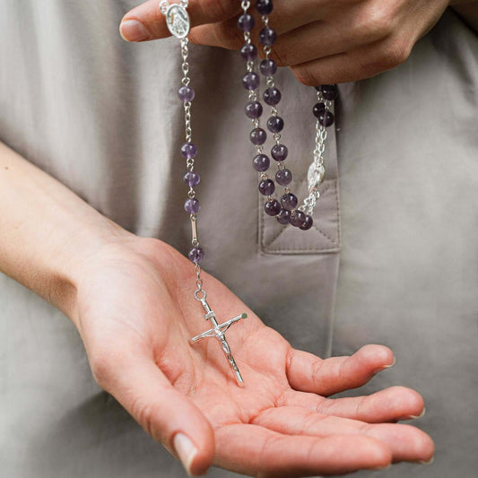 AMETHYST BEADS CHAPELET - ARGENT