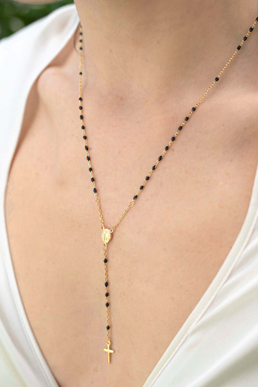 COLLIER CHAPELET - VERMEIL ARGENT - NOIR ENAMEL