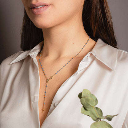 COLLIER CHAPELET - VERMEIL ARGENT - BLUE ENAMEL