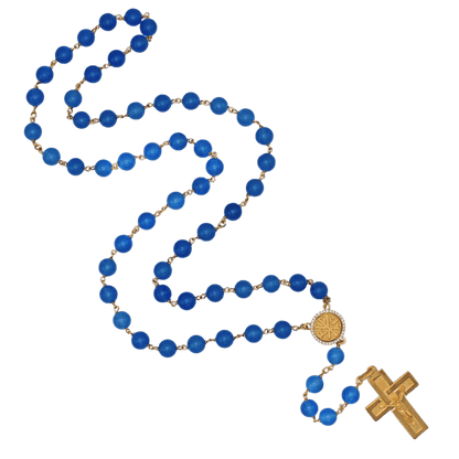 BLUE AGATE BEADS CHAPELET - VERMEIL ARGENT