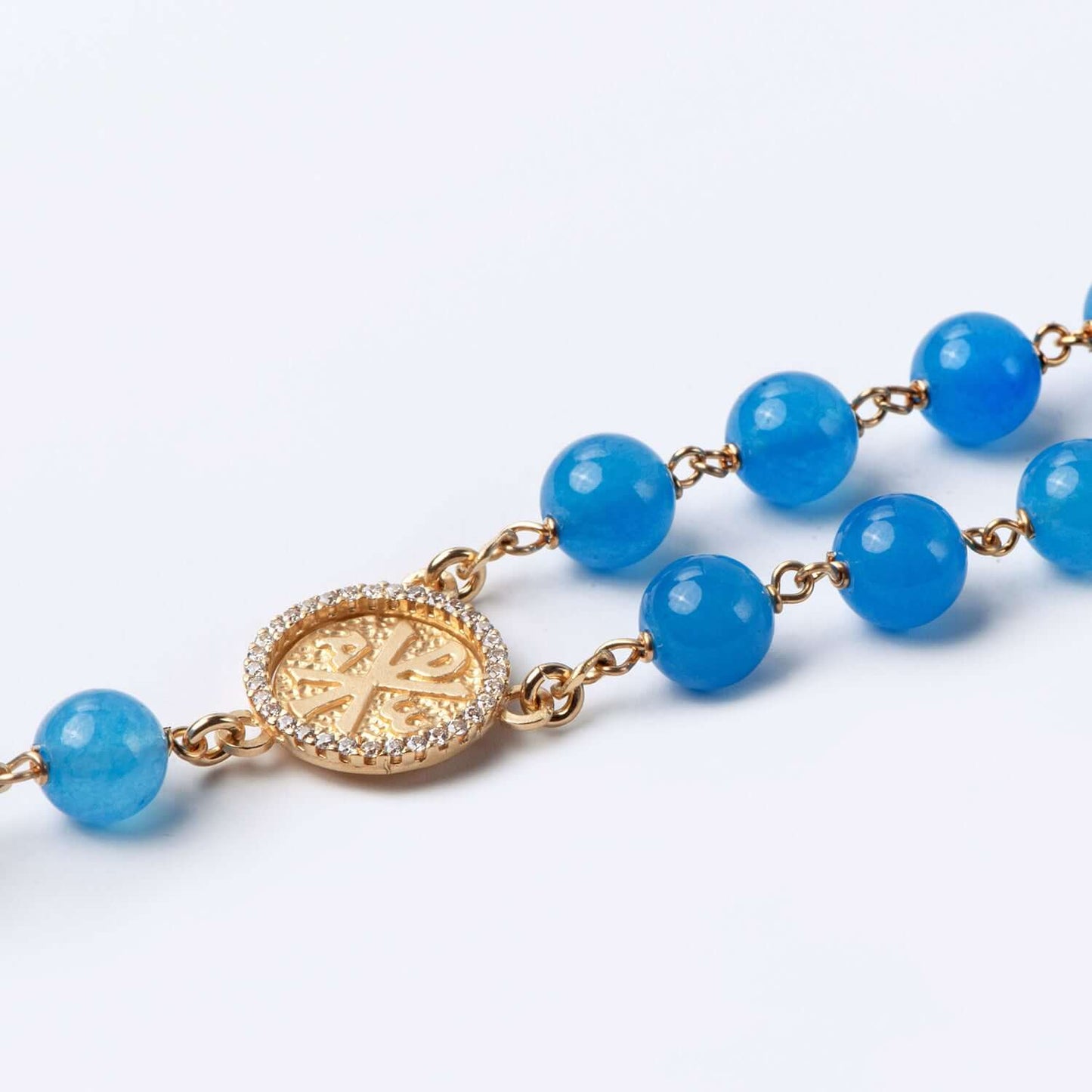 BLUE AGATE BEADS CHAPELET - VERMEIL ARGENT