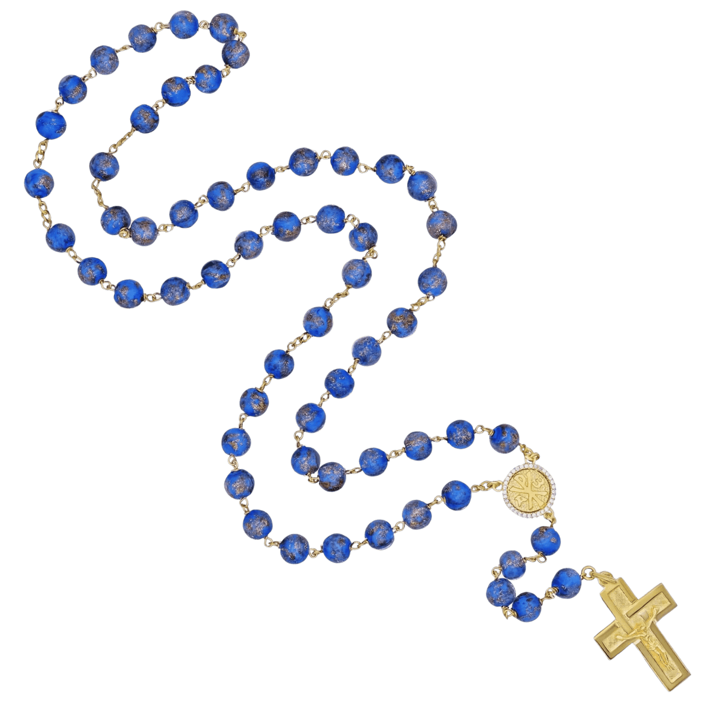 BLUE GLASS BEADS CHAPELET - VERMEIL ARGENT