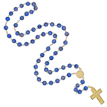 BLUE GLASS BEADS CHAPELET - VERMEIL ARGENT