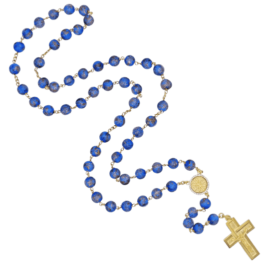BLUE GLASS BEADS CHAPELET - VERMEIL ARGENT
