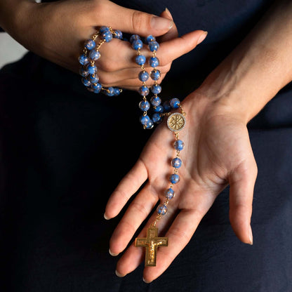 BLUE GLASS BEADS CHAPELET - VERMEIL ARGENT