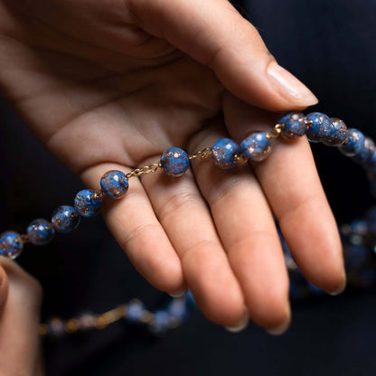 BLUE GLASS BEADS CHAPELET - VERMEIL ARGENT