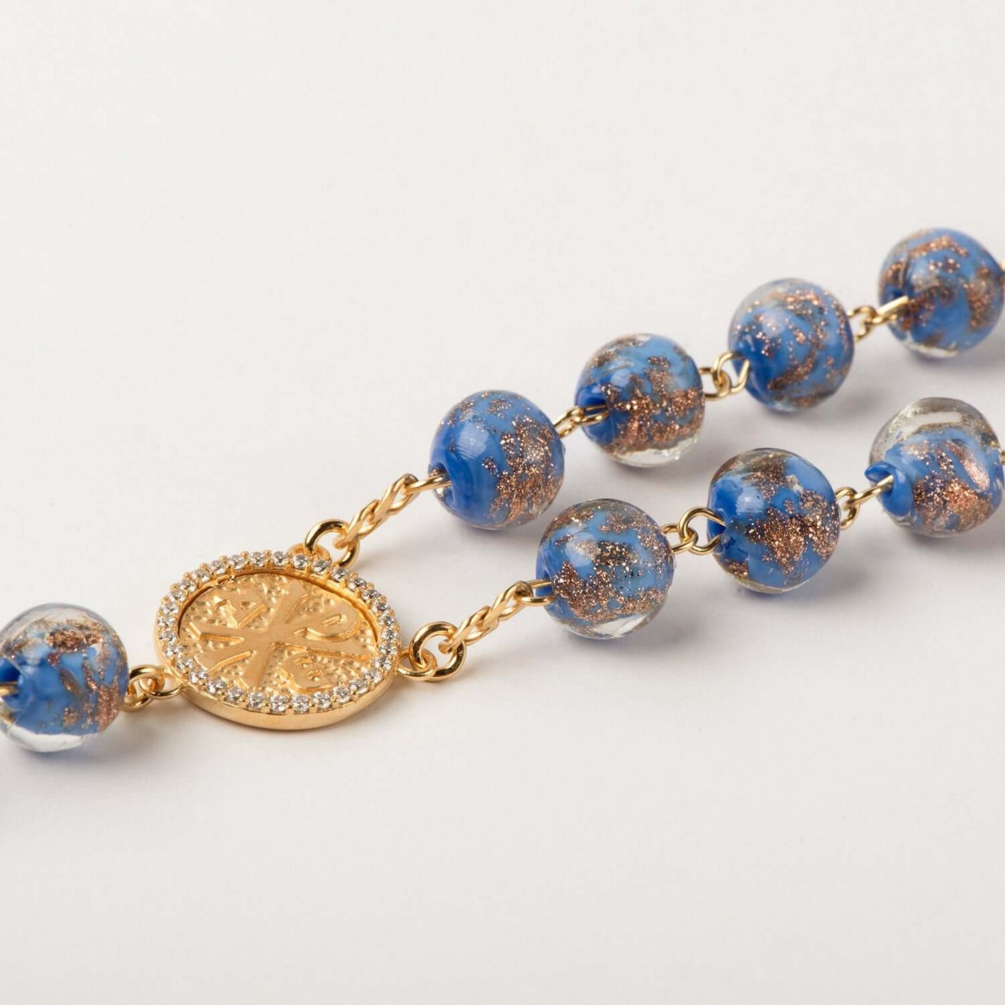 BLUE GLASS BEADS CHAPELET - VERMEIL ARGENT
