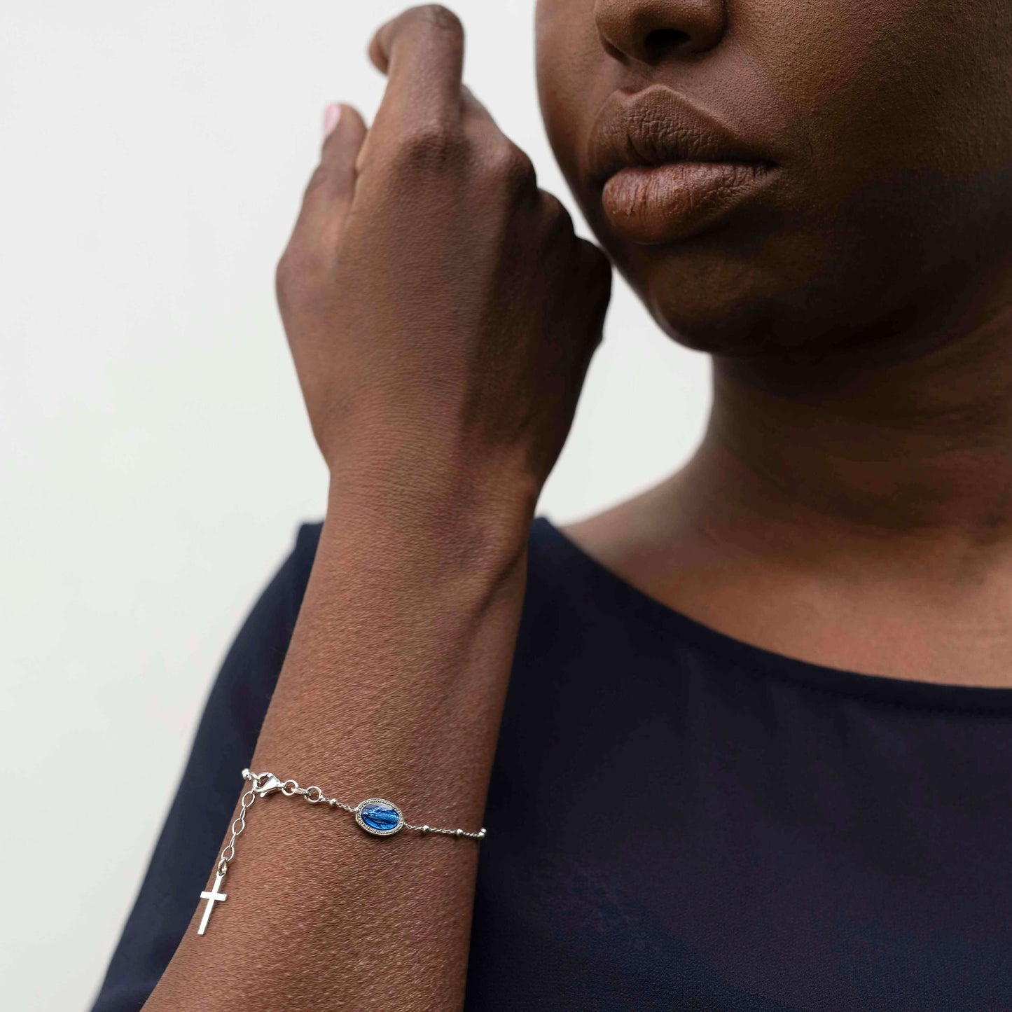 BLUE MIRACULOUS MÉDAILLE - BRACELET CHAPELET - ARGENT