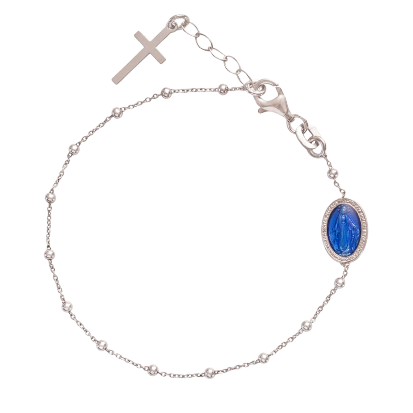 BLUE MIRACULOUS MÉDAILLE - BRACELET CHAPELET - ARGENT