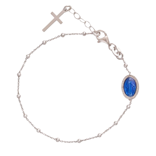 BLUE MIRACULOUS MÉDAILLE - BRACELET CHAPELET - ARGENT