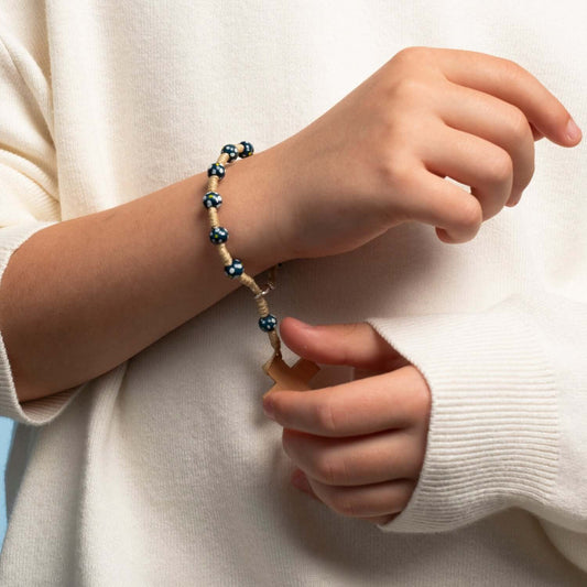 CHILDREN'S BRACELET CHAPELET - BOIS - BLUE