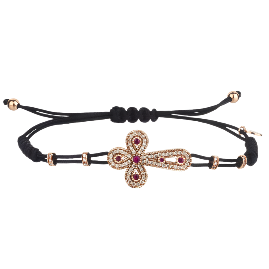 BRACELET CROIX AVEC RUBIES - OR ET DIAMONDS