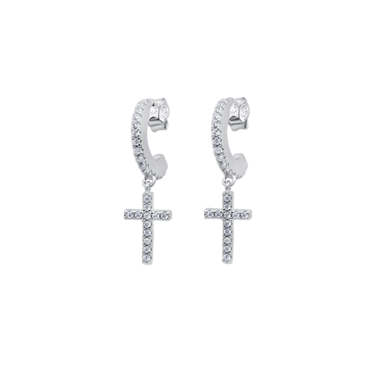 CROIX HOOP BOUCLES D'OREILLES - ARGENT - ZIRCONIA